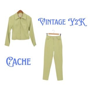 Cache Vintage Y2K Pant Suit Womens Size 2 S Lime Brat Green Office Siren Snake